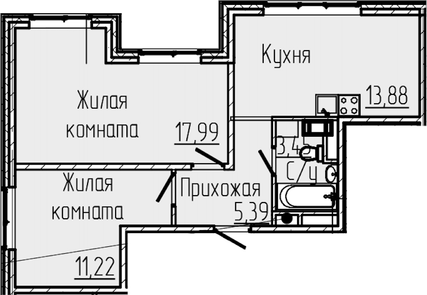 2-комнатная квартира 51.93 м², 2/5 эт., ЖК «SERTOLOVO PARK»